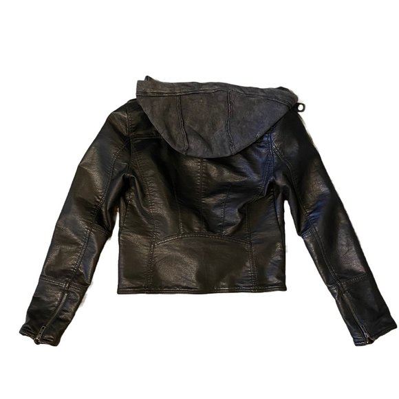 Free People Hooded Faux-Leather Moto Black Jacket - Picture 3 of 6